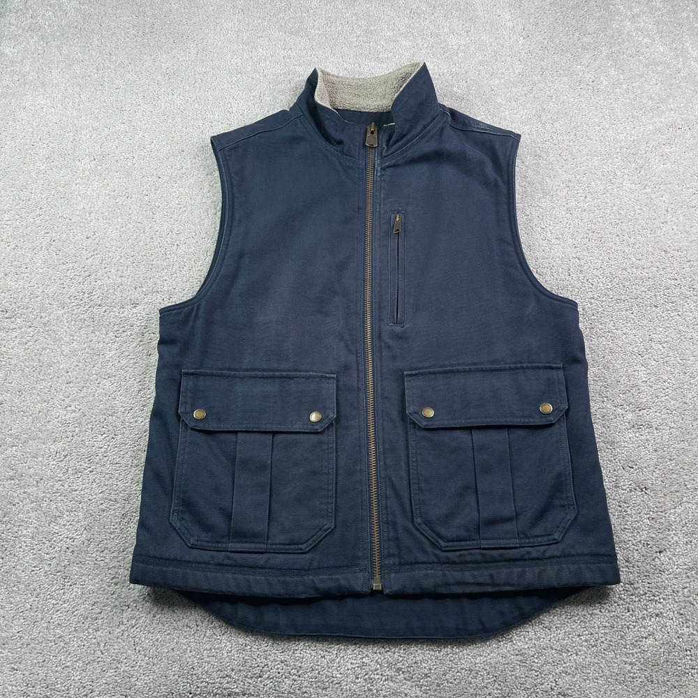 Duluth Vest Mens Medium Blue Iron Range Fire Hose Canvas Berber Fleece Lined